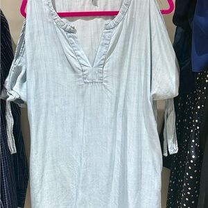 Cold shoulder light blue denim women’s dress